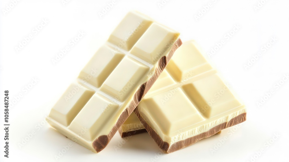 Three pieces of chocolate bars stacked together, showcasing a creamy texture. Three pieces of chocolate bars stacked together, showcasing a creamy texture.