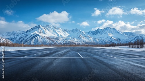 Wallpaper Mural Snowy Mountains, Highway, Platform, Background, Car Advertisement Concept, Scenic Landscape Torontodigital.ca