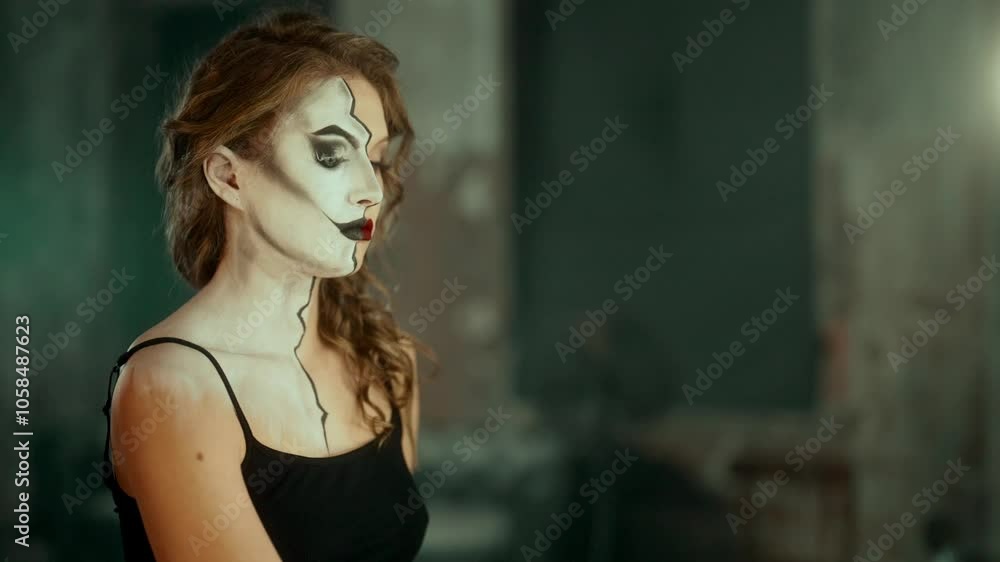 Attractive young adult woman using cosmetics for create art makeup, portrait. Split personality and duality of character, female person showing different sides of herself, hiding your true self Attractive young adult woman using cosmetics for create art makeup, portrait. Split personality and duality of character, female person showing different sides of herself, hiding your true self
