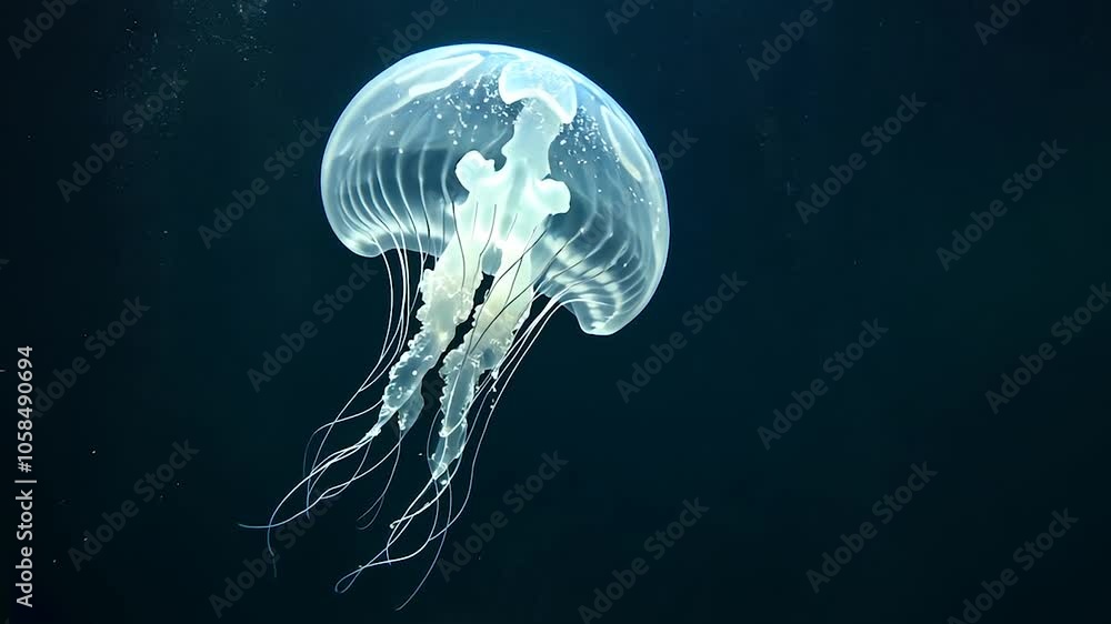 A graceful jellyfish floating in the deep sea, surrounded by the vast, tranquil ocean. Capturing the beauty of marine life, the elegance of underwater wildlife in its natural habitat. A graceful jellyfish floating in the deep sea, surrounded by the vast, tranquil ocean. Capturing the beauty of marine life, the elegance of underwater wildlife in its natural habitat.