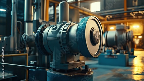 Asynchronous industrial electric motor powering a chemical centrifugal pump in a manufacturing plant . 