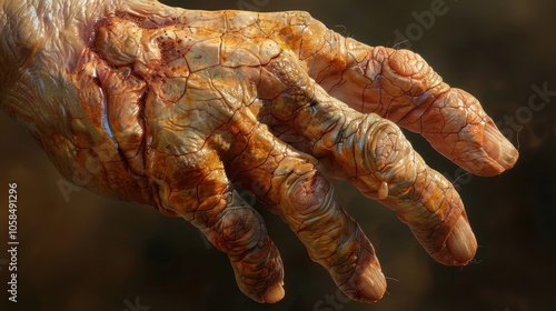 Leprosy (Hansen's Disease): A persistent bacterial infection that impacts skin and nerves, causing disfigurement and significant nerve damage over time.
 photo