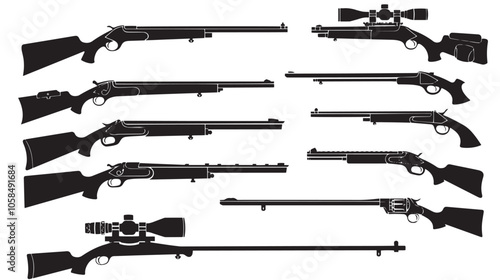 Collection of shotguns silhouette set 