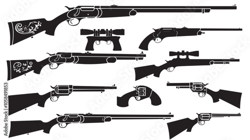 Collection of shotguns silhouette set 