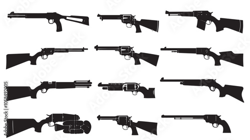 Collection of shotguns silhouette set 