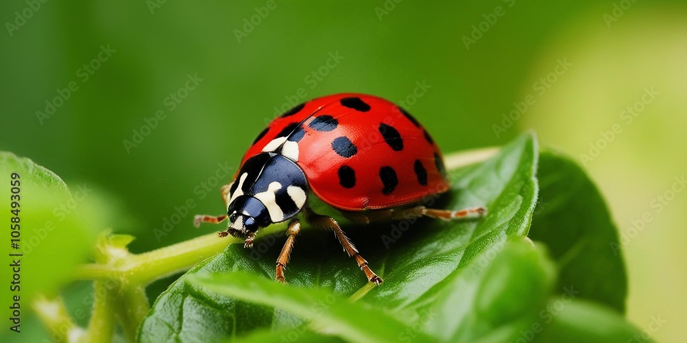 Close-up of a vibrant ladybug on a green leaf, showcasing nature's beauty. Close-up of a vibrant ladybug on a green leaf, showcasing nature's beauty.