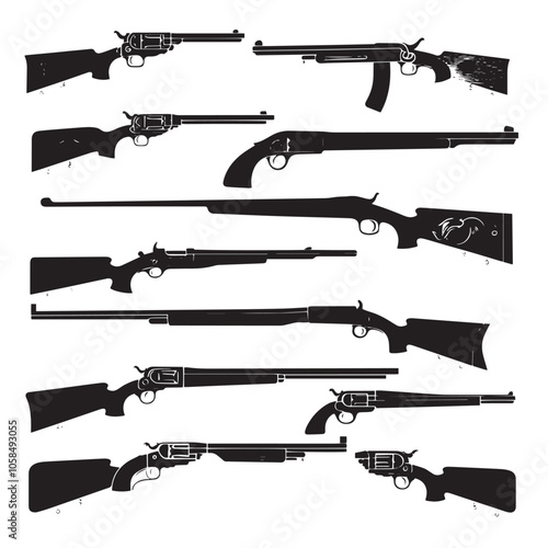 Collection of shotguns silhouette set 