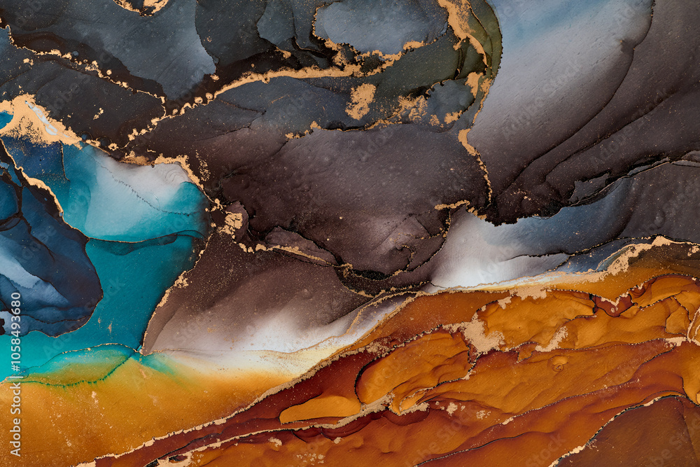 Currents of translucent hues, snaking metallic swirls, and foamy sprays of color shape the landscape of these free-flowing textures. Natural luxury abstract fluid art painting in liquid ink technique Currents of translucent hues, snaking metallic swirls, and foamy sprays of color shape the landscape of these free-flowing textures. Natural luxury abstract fluid art painting in liquid ink technique