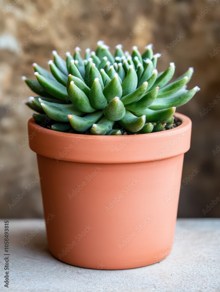Hardy spiky succulent cluster in a terracotta pot, adding a touch of green to any indoor space. Hardy spiky succulent cluster in a terracotta pot, adding a touch of green to any indoor space.