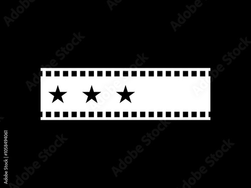 Visual of the Five (5) Star Sign in the Filmstrip Silhouette. Rating Icon Symbol for Film or Movie Review, Pictogram, Apps, Website or Graphic Design Element. Rating 3 Star. Vector Illustration