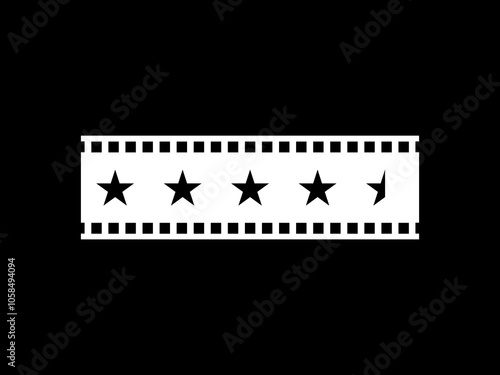 Visual of the Five (5) Star Sign in the Filmstrip Silhouette. Rating Icon Symbol for Film or Movie Review, Pictogram, Apps, Website or Graphic Design Element. Rating 4,5 Star. Vector Illustration