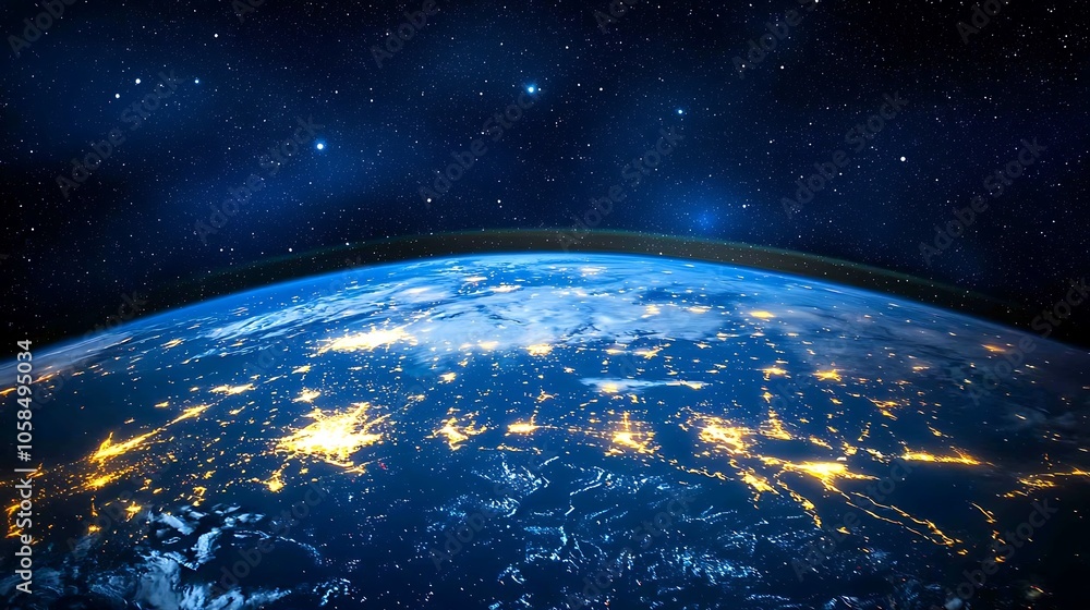 Obraz premium a?? Nighttime view of Earth from space, highlighting city lights.