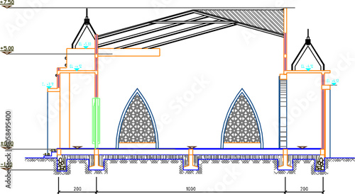 Vector sketch illustration of the silhouette of a minimalist modern mosque exterior architecture design