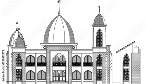 Vector sketch illustration silhouette design drawing of simple mosque exterior architecture