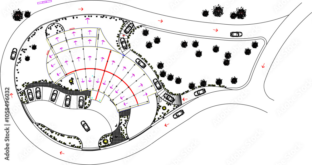 Vector sketch illustration silhouette design of landscape plan site plan city park layout