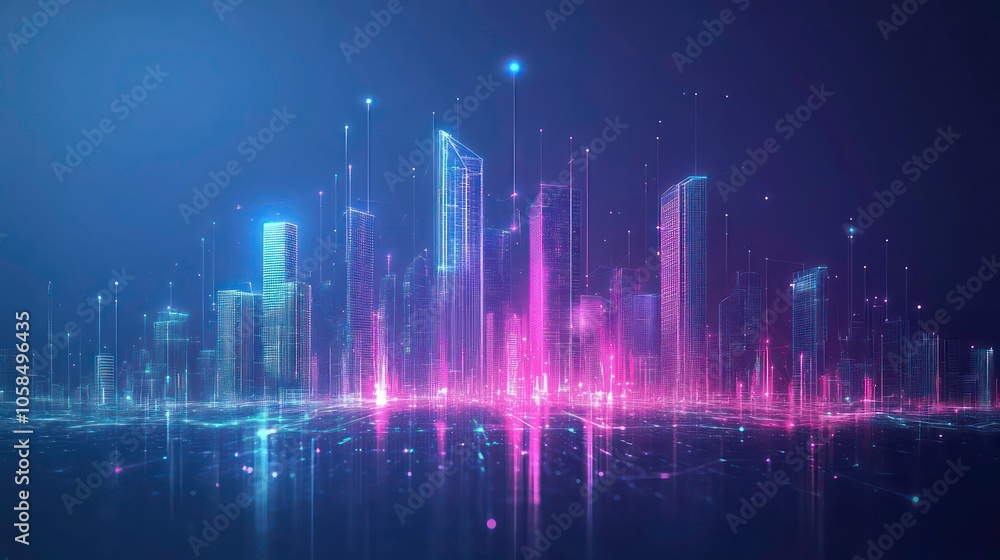 Futuristic city skyline with glowing elements and vibrant colors. Futuristic city skyline with glowing elements and vibrant colors.