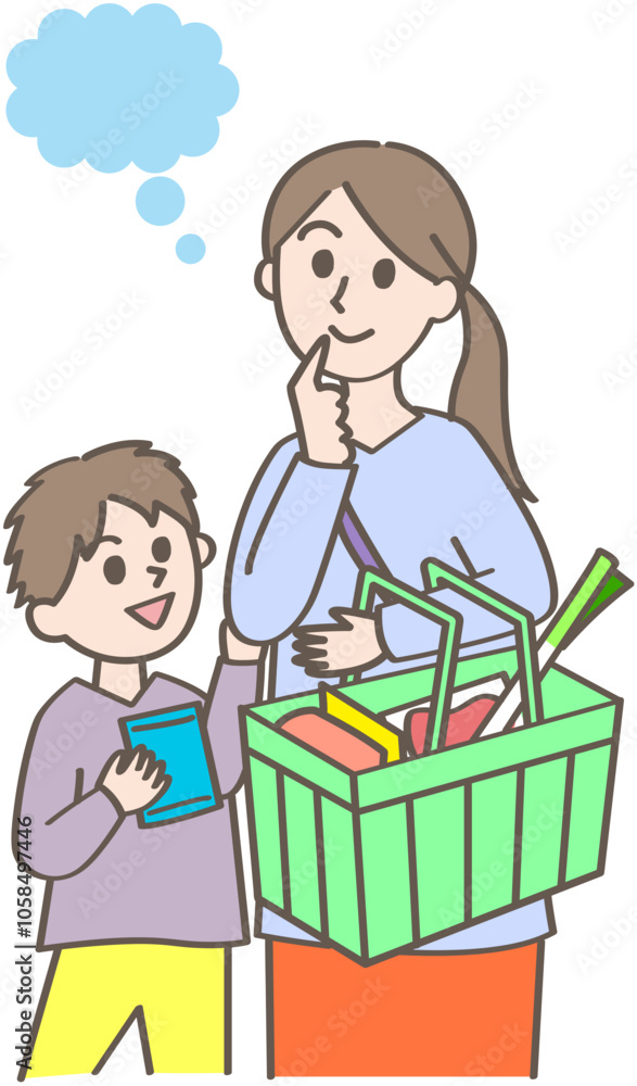 買い物中の親子