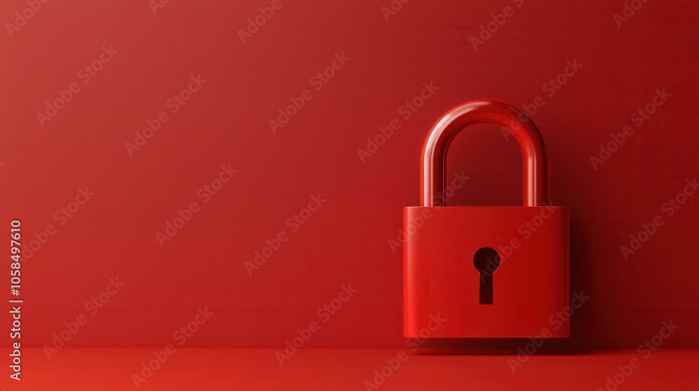 Secure red padlock on vibrant red background symbolizes protection Secure red padlock on vibrant red background symbolizes protection