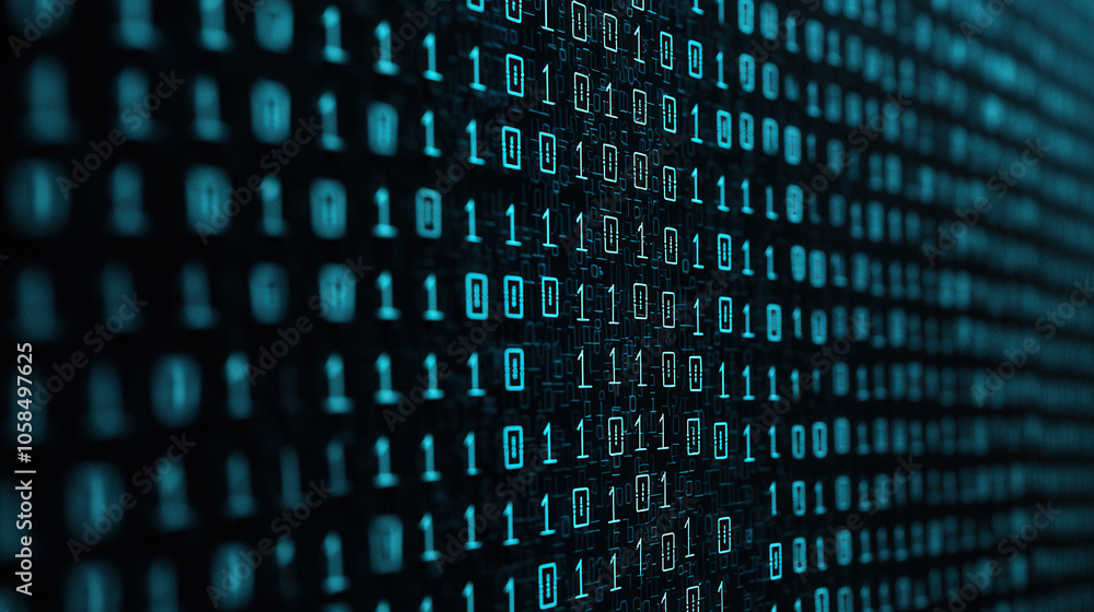 Digital binary code background with blue tones and patterns Digital binary code background with blue tones and patterns