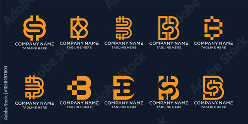 Collection of Initials Letter B BS, with Currency Symbol or Bitcoin Icon Logo Design.