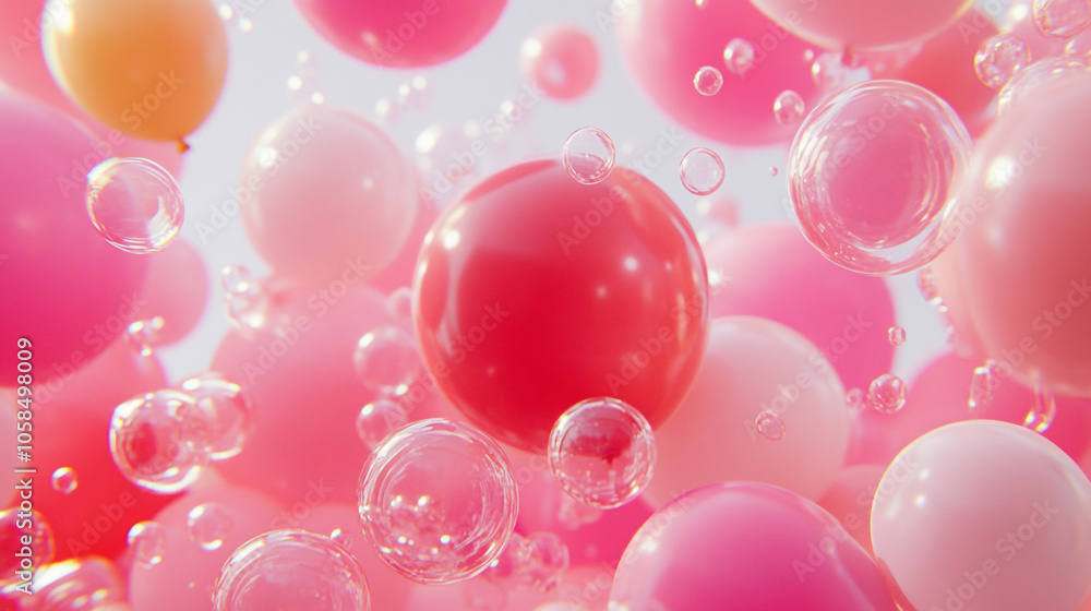 Colorful balloons and bubbles floating in a bright atmosphere filled with joy and celebration
