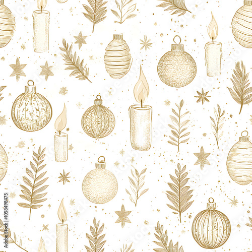 Seamless Pattern Whimsical Christmas and New Year Doodles  Featuring Festive Icons, Cozy Winter Scenes, and Seasonal Decorations in Vibrant Colors