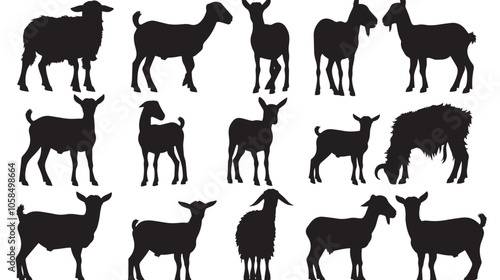 Collection Of Goat Silhouettes , black silhouettes isolated on white background