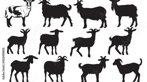 Collection Of Goat Silhouettes , black silhouettes isolated on white background