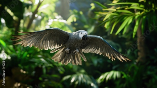 African Grey Parrot in Flight