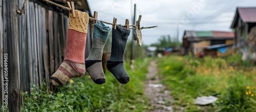 Colorful Socks Drying on a Clothesline