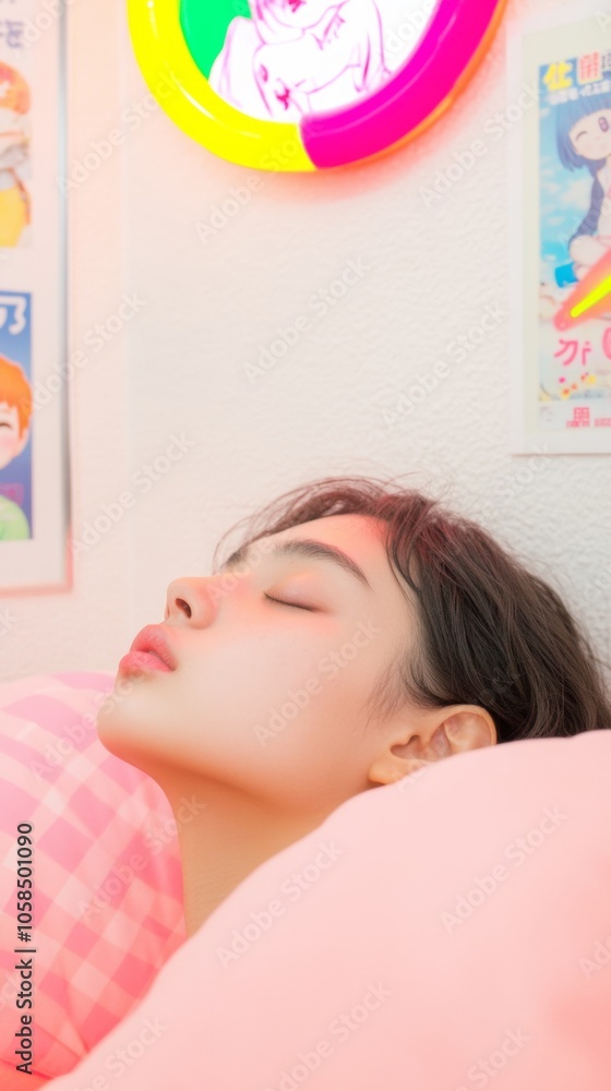 Neon E-Girl in Japanese Futon Room Anime Vibes for Halloween and Christmas Neon E-Girl in Japanese Futon Room Anime Vibes for Halloween and Christmas