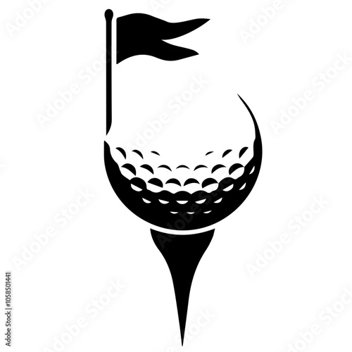A black-and-white minimalist golf logo, featuring an abstract outline of a golf ball on a tee