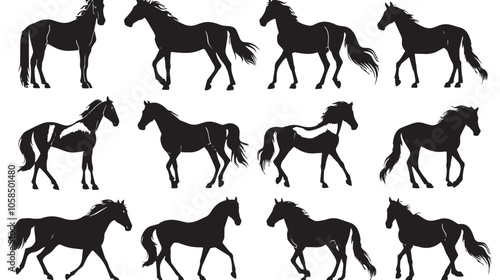 Collection of horses silhouettes set , black silhouettes isolated on white background