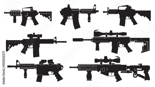 Collection of machine guns silhouette set