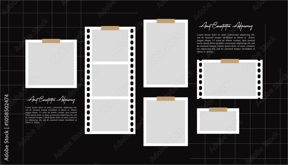 Pictures or photos frame collage, page grid layout abstract photo frames and digital photo wall template Pictures or photos frame collage, page grid layout abstract photo frames and digital photo wall template
