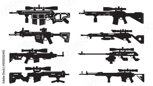 Collection of machine guns silhouette set