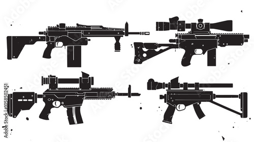 Collection of machine guns silhouette set