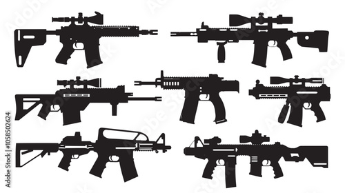Collection of machine guns silhouette set