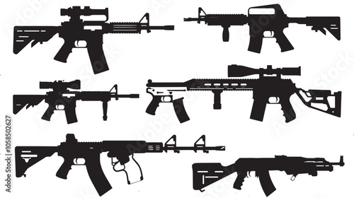 Collection of machine guns silhouette set