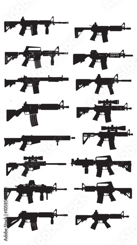 Collection of machine guns silhouette set