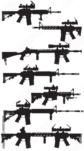 Collection of machine guns silhouette set