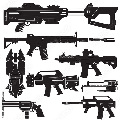 Collection of machine guns silhouette set