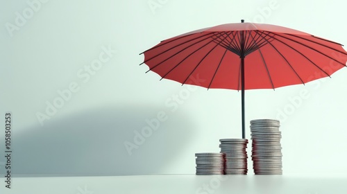 Wallpaper Mural An orange umbrella shelters stacks of coins, symbolizing financial protection and security. Torontodigital.ca