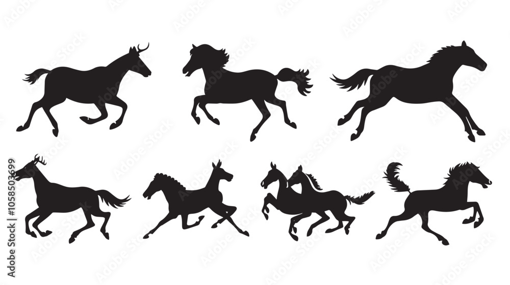 Fototapeta premium Collection of running animal silhouettes , black silhouettes isolated on white background