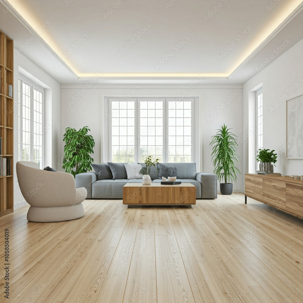 A spacious and modern living room with a focus on natural light and neutral colors. The room features large sofa. A spacious and modern living room with a focus on natural light and neutral colors. The room features large sofa.
