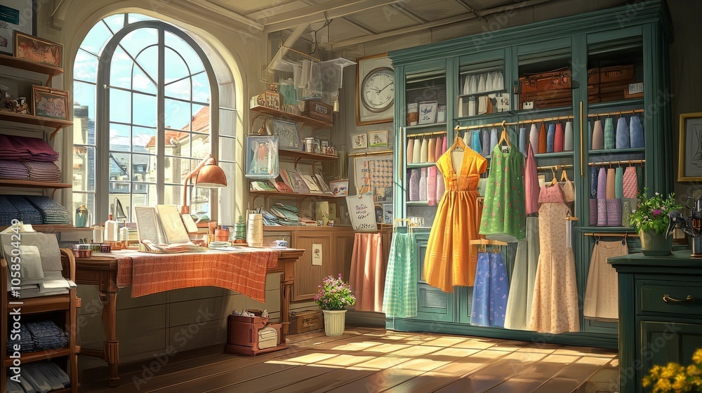 Naklejka premium Cozy Sewing Station with Fabric and Design Samples