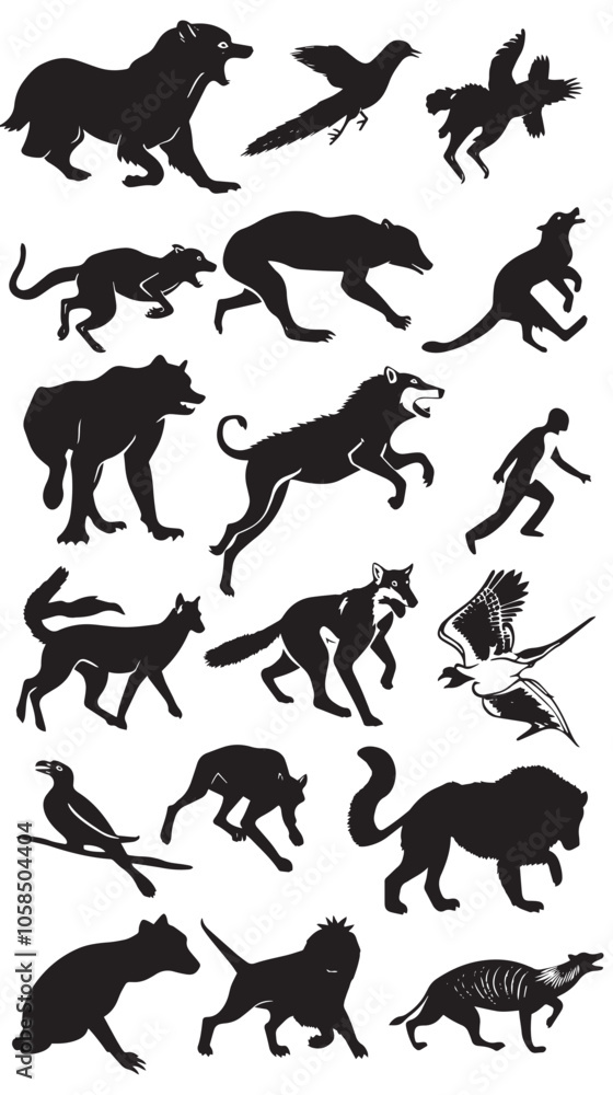 Fototapeta premium Collection of running animal silhouettes , black silhouettes isolated on white background