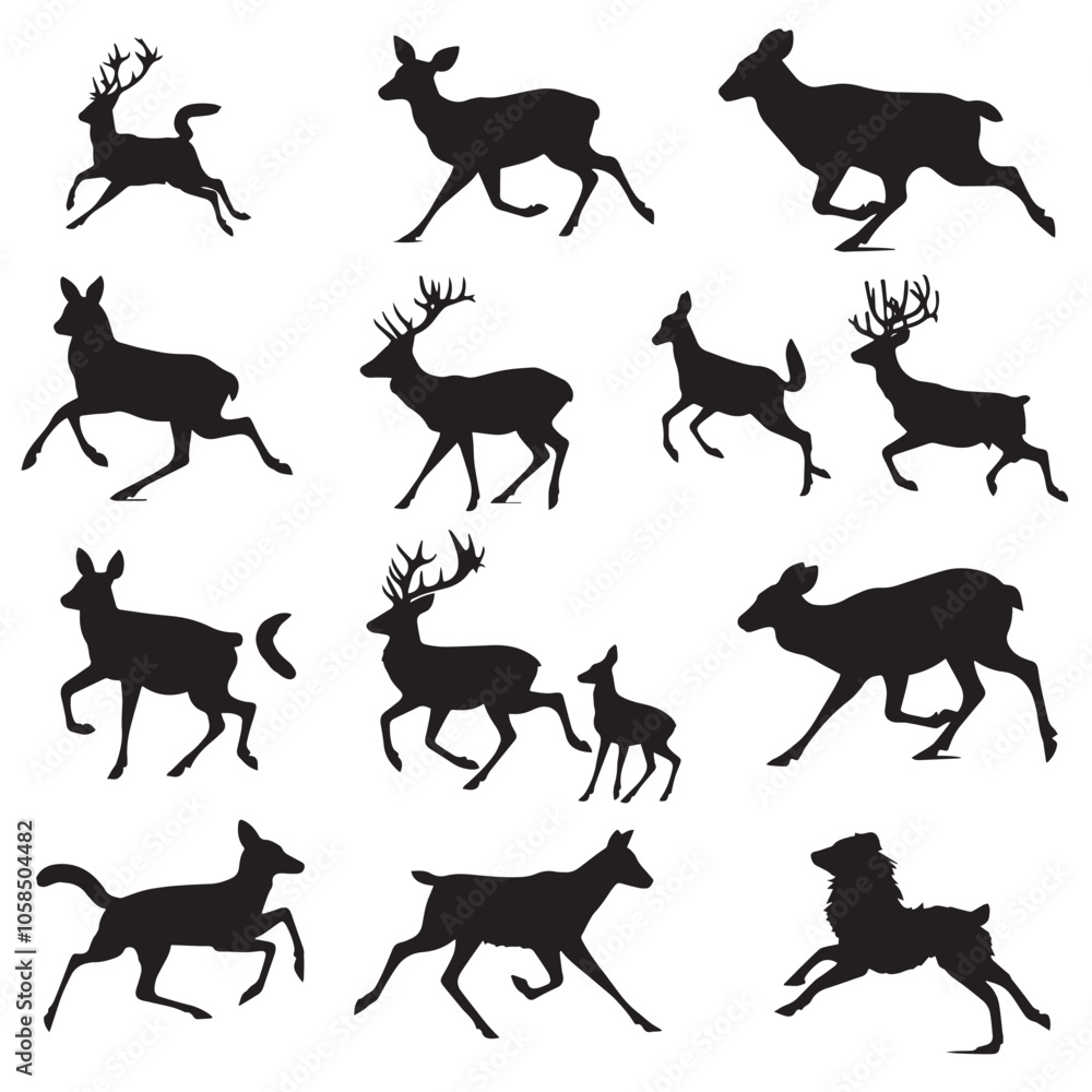 Obraz premium Collection of running animal silhouettes , black silhouettes isolated on white background