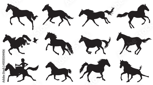 Collection of running animal silhouettes , black silhouettes isolated on white background