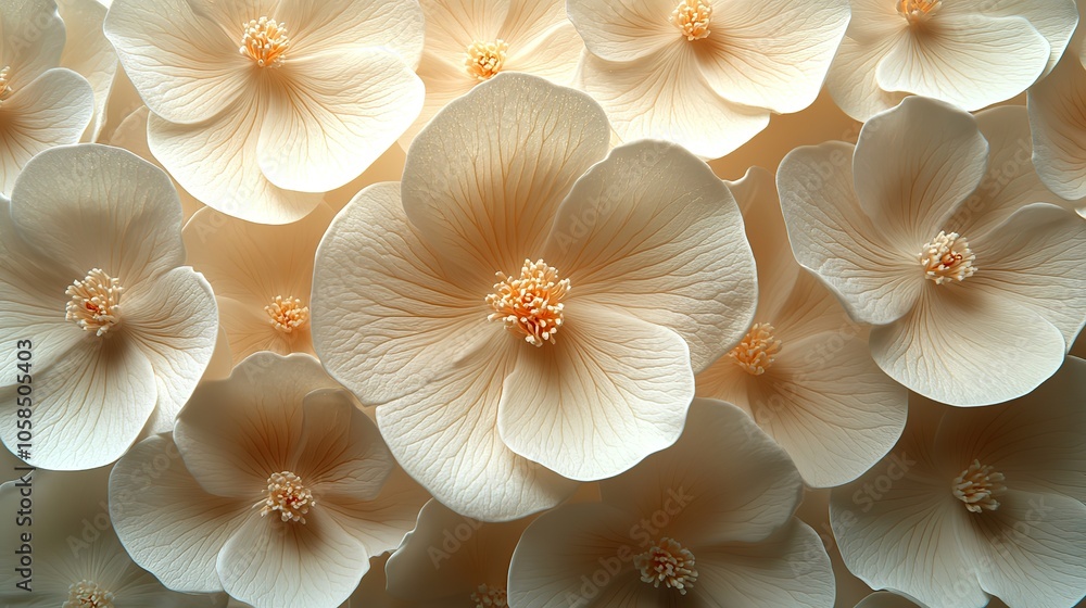 Elegant beige and cream petals create soft, ethereal floral background, adding luxurious and delicate touch Elegant beige and cream petals create soft, ethereal floral background, adding luxurious and delicate touch